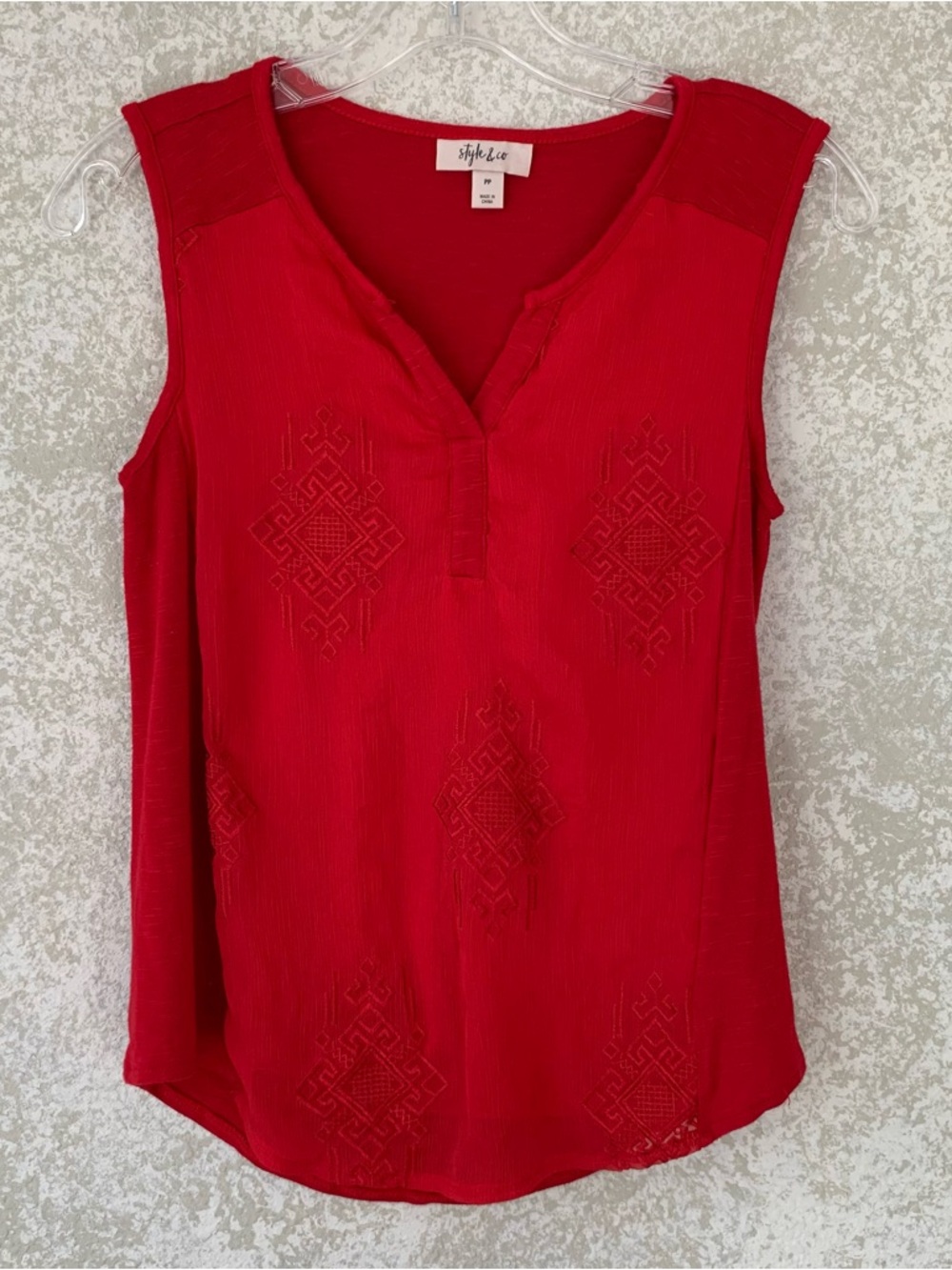 Style & Co. Women's PP Red  Sleeveless Embroidered Tank